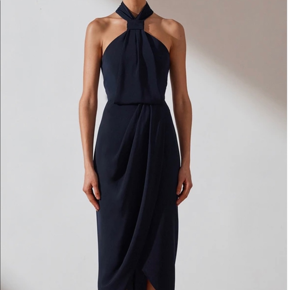 NWT SHONA JOY CORE KNOT DRAPED DRESS - NAVY